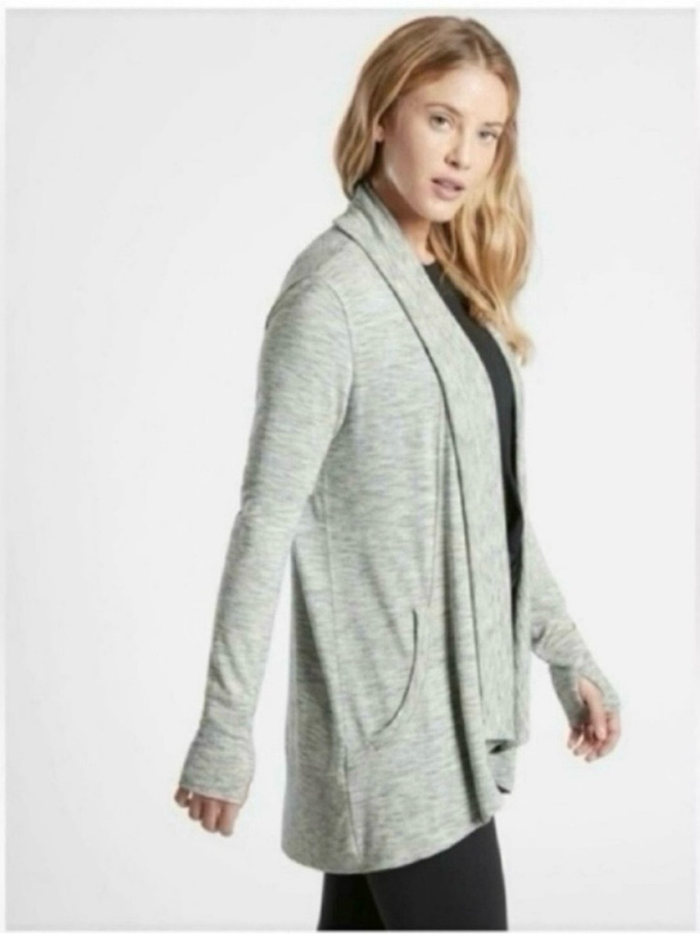 Athleta Pranayama Restore Wrap Cozy Comfy Casual Cardigan In Marl Grey Heather